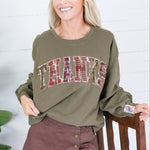 Queen of Sparkles Olive + Brown Plaid Thanks Sweatshirt