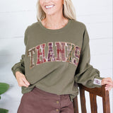 Queen of Sparkles Olive + Brown Plaid Thanks Sweatshirt