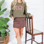 Queen of Sparkles Olive + Brown Plaid Thanks Sweatshirt