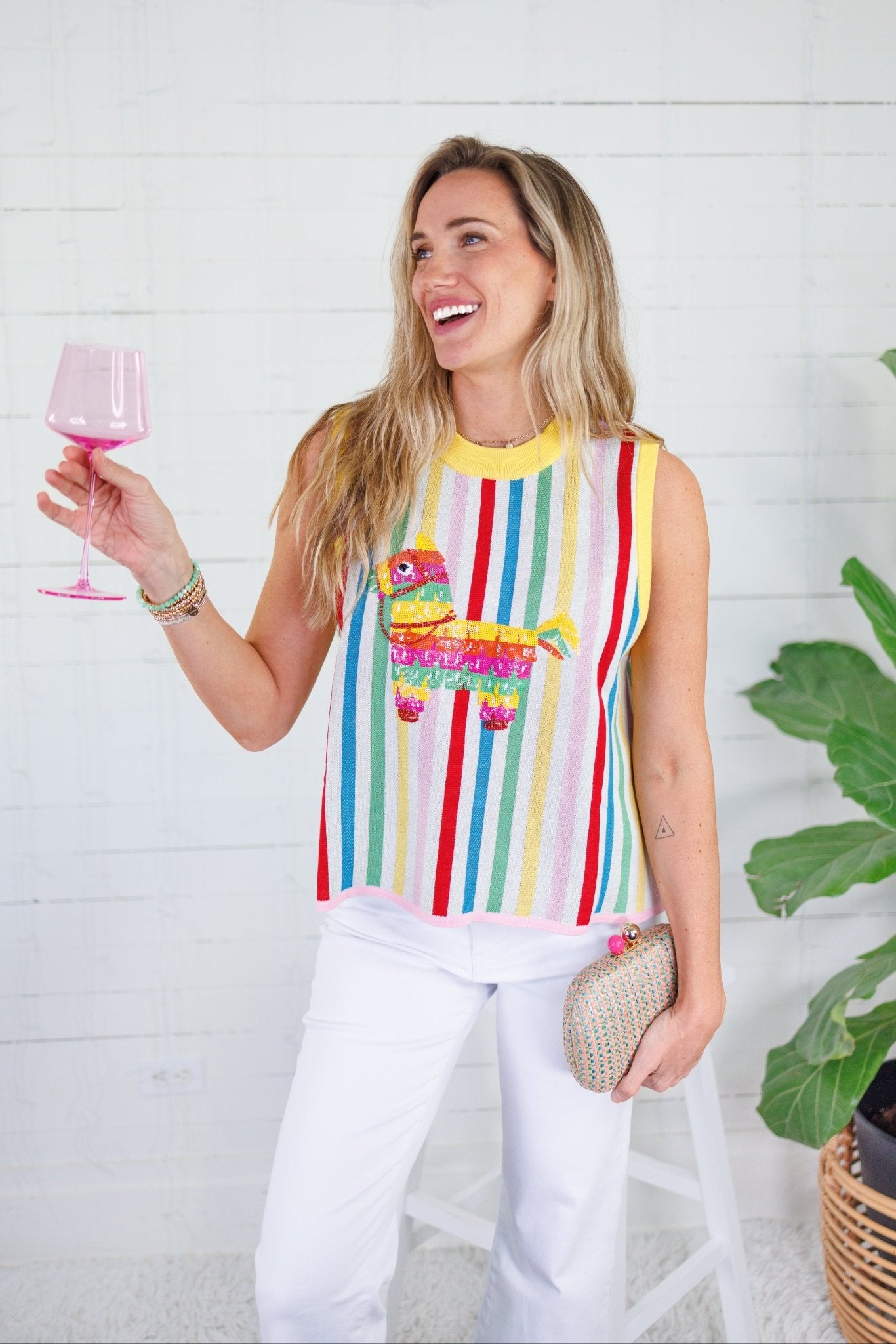 Queen of Sparkles Rainbow Stripe Pinata Sweater Tank