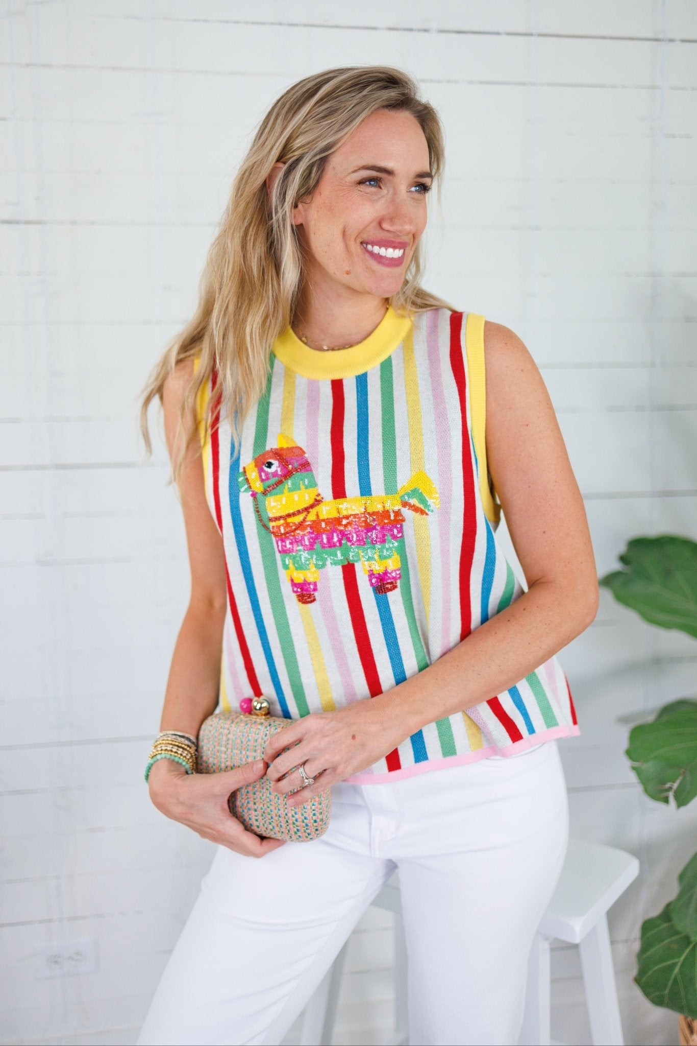 Queen of Sparkles Rainbow Stripe Pinata Sweater Tank