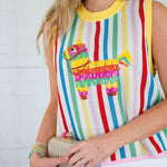 Queen of Sparkles Rainbow Stripe Pinata Sweater Tank