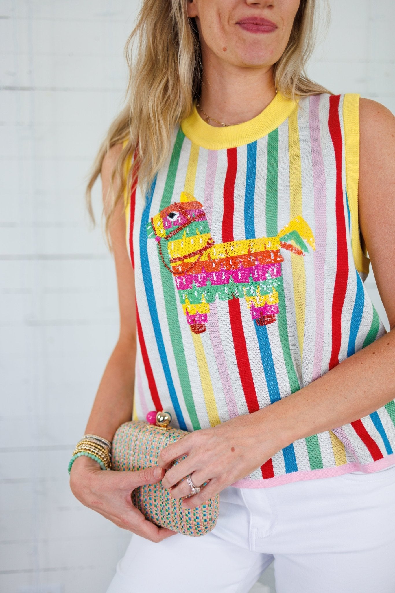 Queen of Sparkles Rainbow Stripe Pinata Sweater Tank