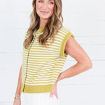 Quincy Martini Olive + Ecru Striped Sweater Entro