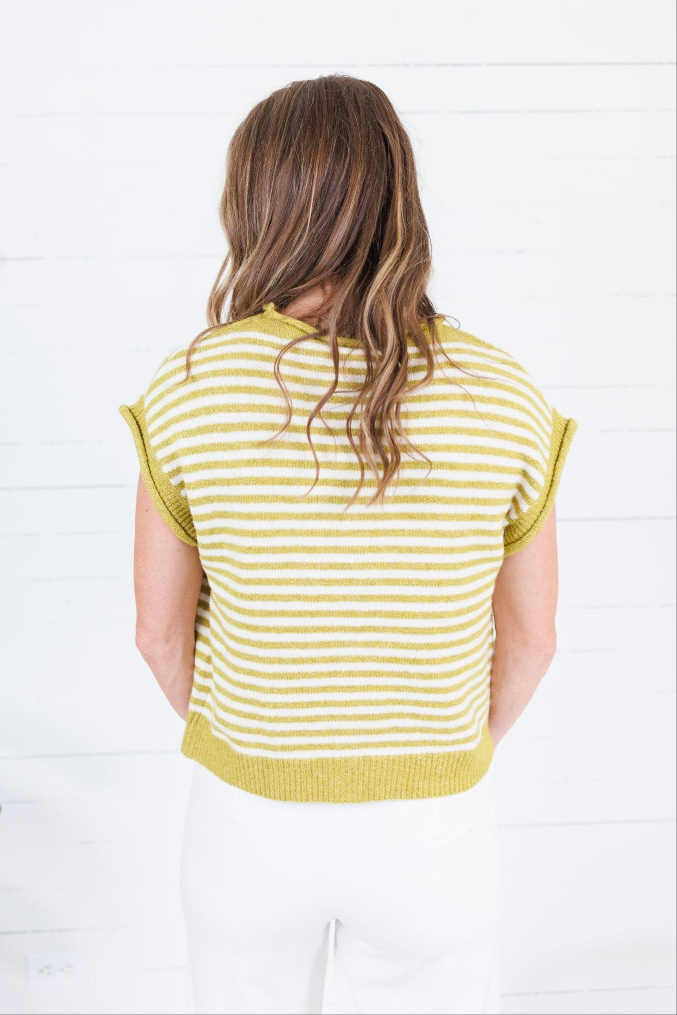 Quincy Martini Olive + Ecru Striped Sweater Entro