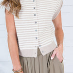 Quincy Taupe + Ecru Striped Sweater Entro