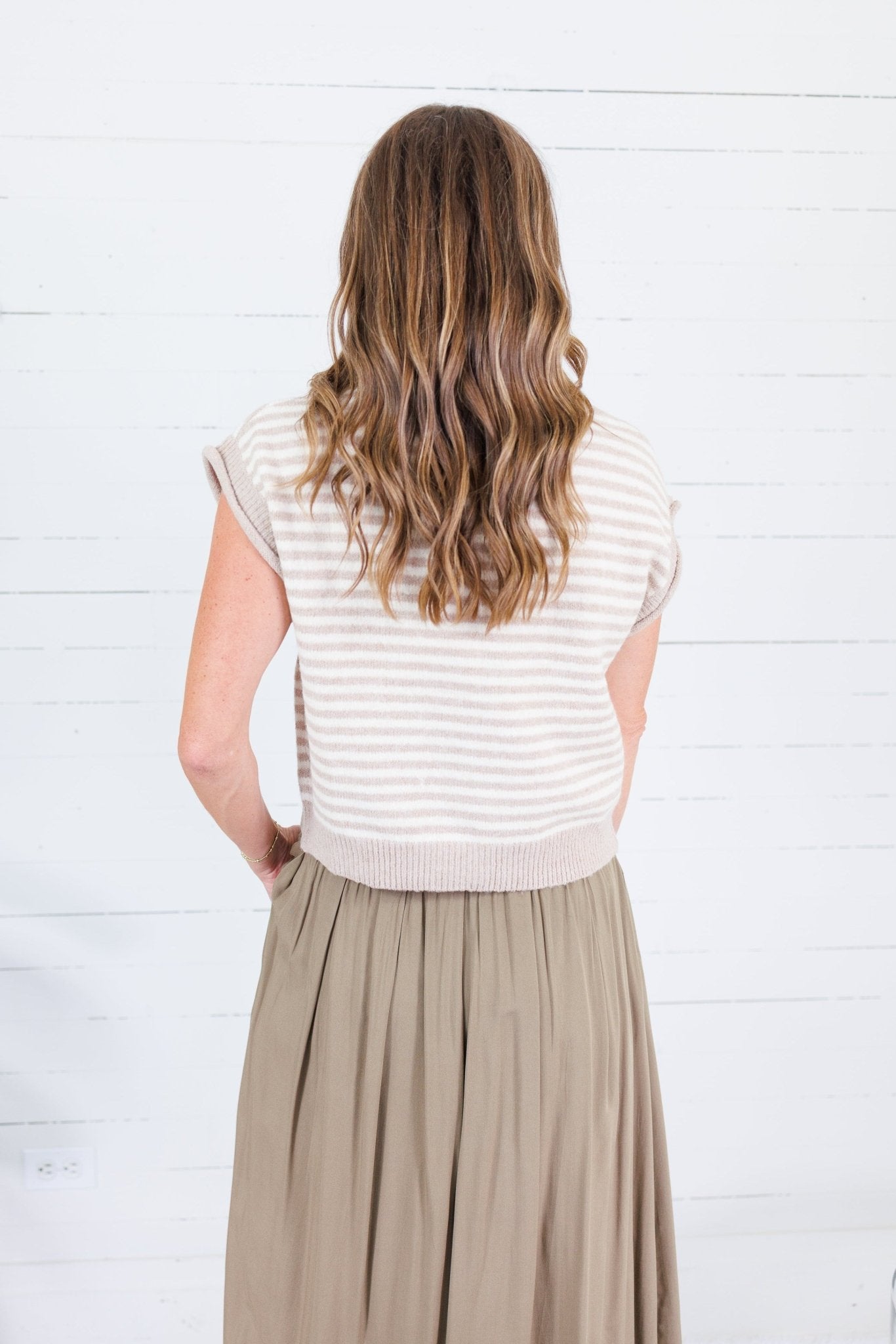 Quincy Taupe + Ecru Striped Sweater Entro