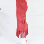 Quinn Burgundy Faux Suede Fringe Skirt House of Harlow 1960