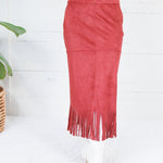 Quinn Burgundy Faux Suede Fringe Skirt House of Harlow 1960