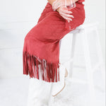 Quinn Burgundy Faux Suede Fringe Skirt House of Harlow 1960