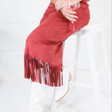 Quinn Burgundy Faux Suede Fringe Skirt House of Harlow 1960