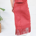 Quinn Burgundy Faux Suede Fringe Skirt House of Harlow 1960