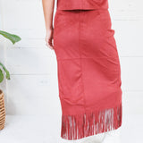 Quinn Burgundy Faux Suede Fringe Skirt House of Harlow 1960