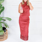 Quinn Burgundy Faux Suede Fringe Skirt House of Harlow 1960