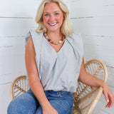 Benny Blue + Latte Stripe Bubble Hem Top