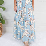 Randolph Blue Leaf Smocked Maxi Skirt Karlie