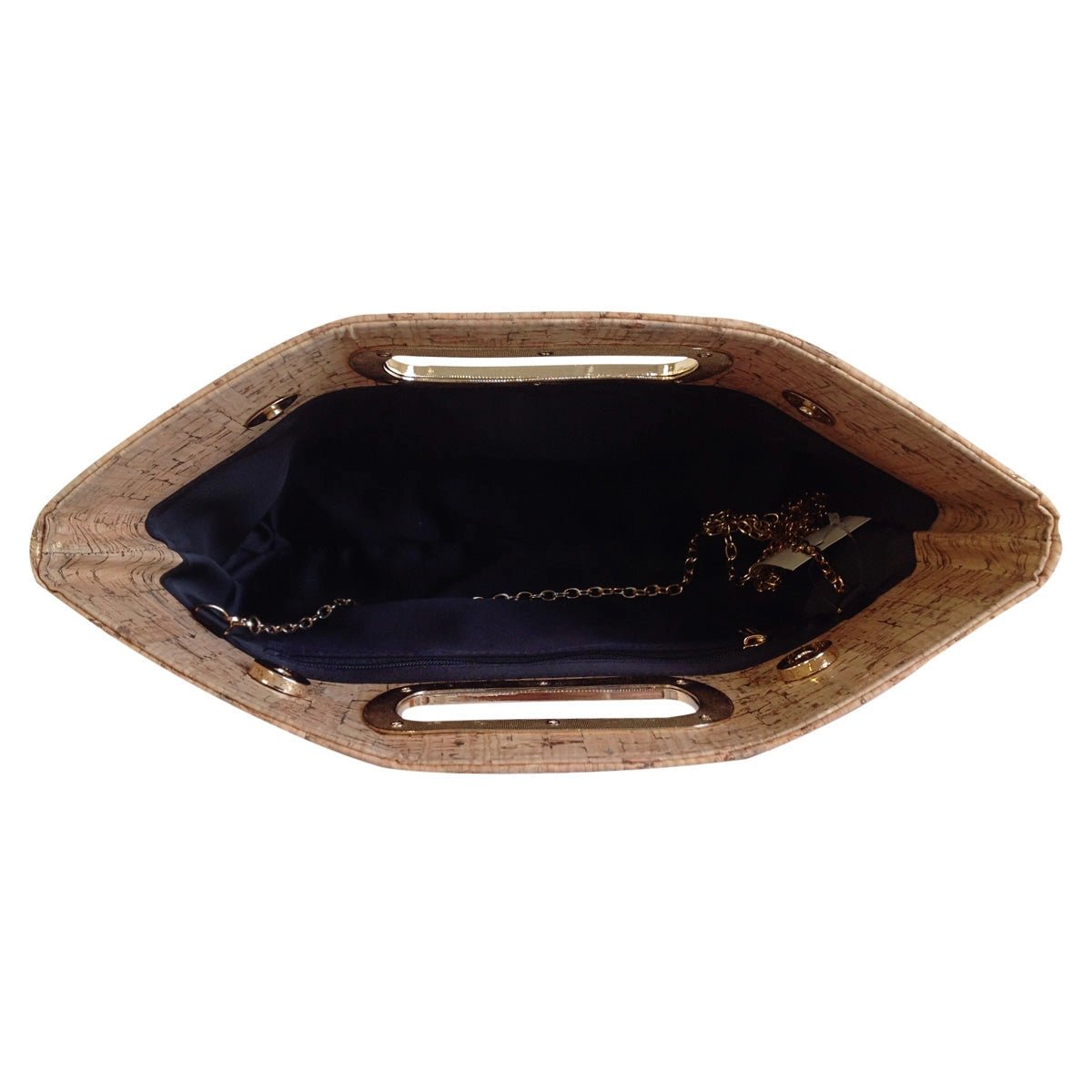 Wooden clutch with gold handles on a white background
