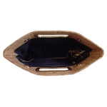 Wooden clutch with gold handles on a white background