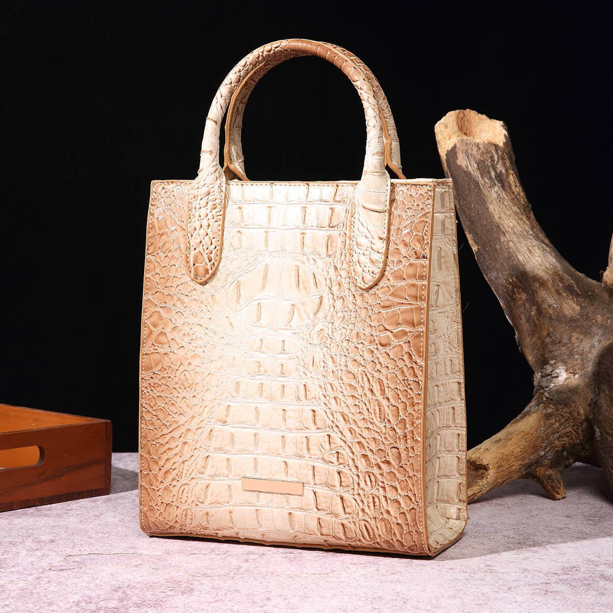 Retro Beige Crocodile Handbag - A4 Accessories - Handbags - Clover + Bee