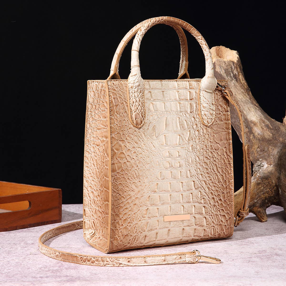 Retro Beige Crocodile Handbag - A4 Accessories - Handbags - Clover + Bee