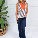 Rhett Orange + Navy Stripe Top Entro