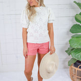Rhonda Red Gingham Short Just Black Denim