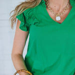 Riley Kelly Green V Neck Ruffle Tee Umgee