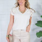 Riley Oak V Neck Ruffle Tee Umgee