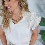 Riley Oak V Neck Ruffle Tee Umgee