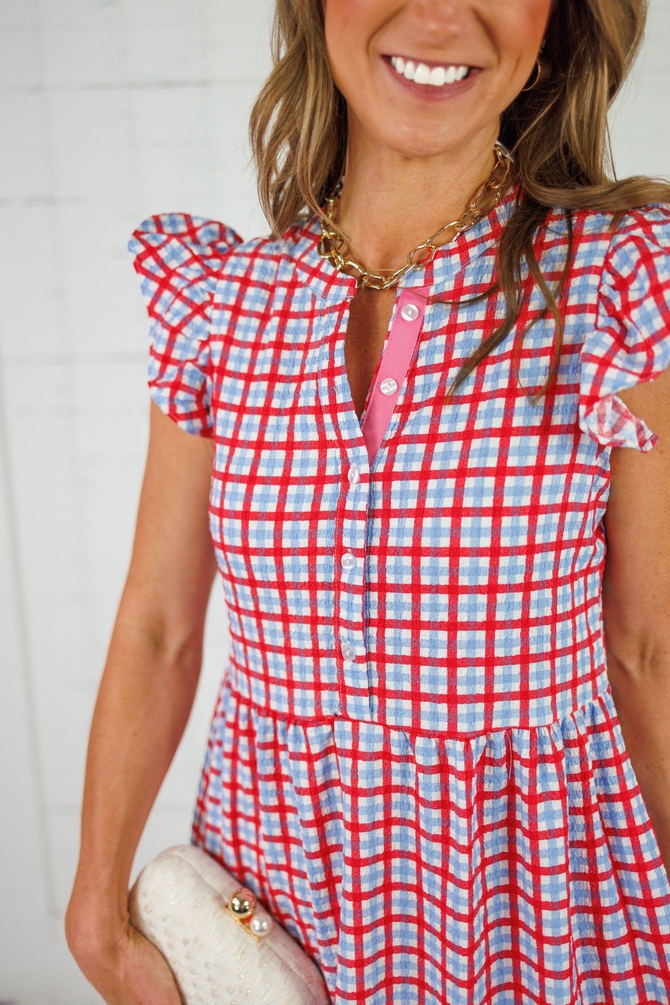 Riley Red + Blue Gingham Midi Dress Mary Square 