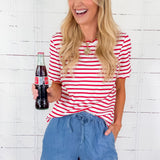Rita Red Stripe Scallop Edge Tee