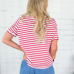 Rita Red Stripe Scallop Edge Tee