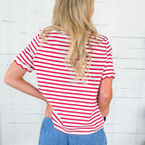 Rita Red Stripe Scallop Edge Tee