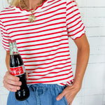 Rita Red Stripe Scallop Edge Tee