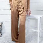 Robbie Molten Taupe Gold Textured Satin Pant Lucy Paris