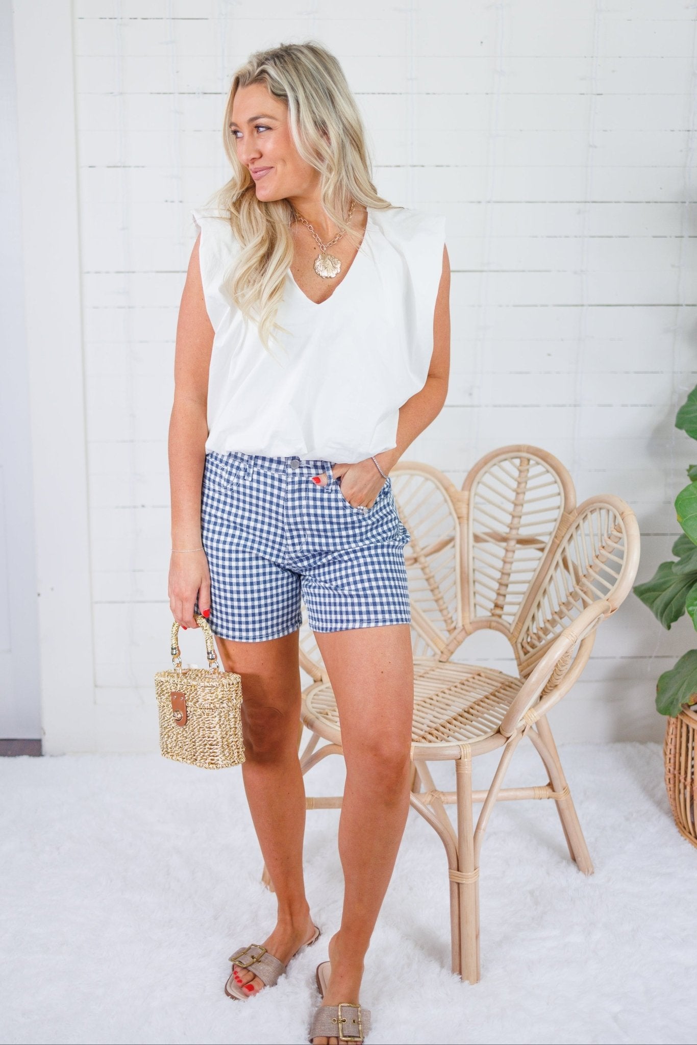 Rosie Navy Gingham Short Just Black Denim