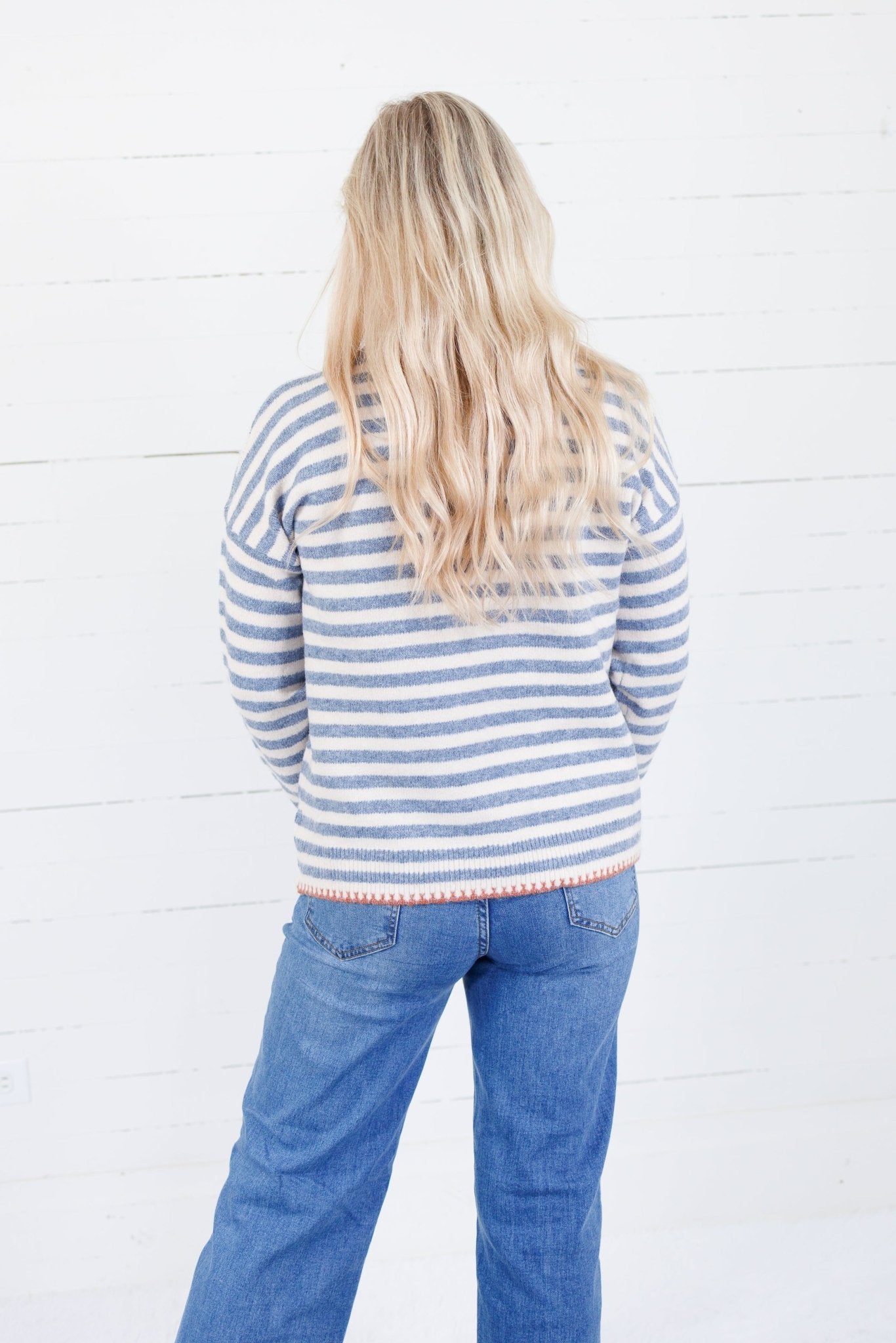 Ross Denim Stripe Blanket Stitch Sweater Staccato