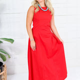 Ruby Sleeveless Poplin Fit & Flare Maxi Dress Lalavon 