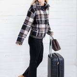 Rue Chocolate Plaid Zip Up Sweater Jacket Kut