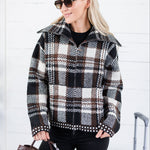 Rue Chocolate Plaid Zip Up Sweater Jacket Kut