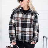 Rue Chocolate Plaid Zip Up Sweater Jacket Kut