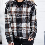 Rue Chocolate Plaid Zip Up Sweater Jacket Kut