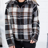 Rue Chocolate Plaid Zip Up Sweater Jacket Kut