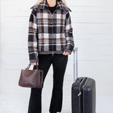 Rue Chocolate Plaid Zip Up Sweater Jacket Kut