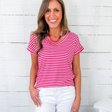Sally Hot Pink Striped Tee Staccato