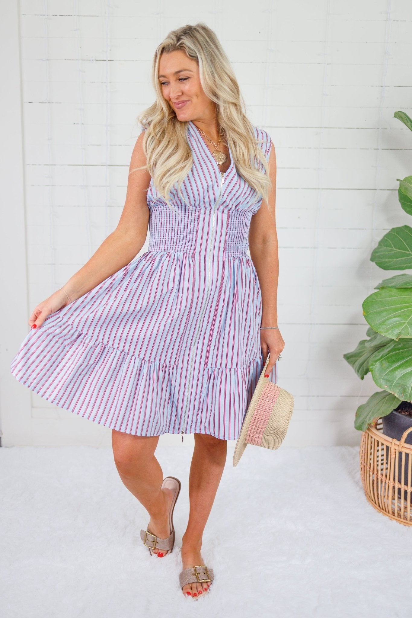 Sam Sky + Red Stripes Zip Front Mini Dress