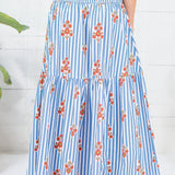 Sammy Floral Stripe Smocked Tier Maxi Skirt Karlie