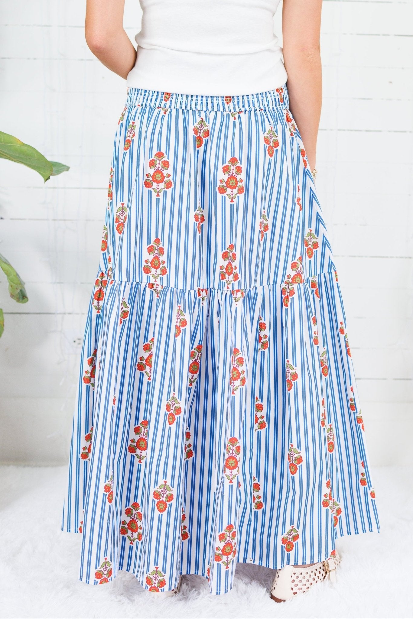 Sammy Floral Stripe Smocked Tier Maxi Skirt Karlie