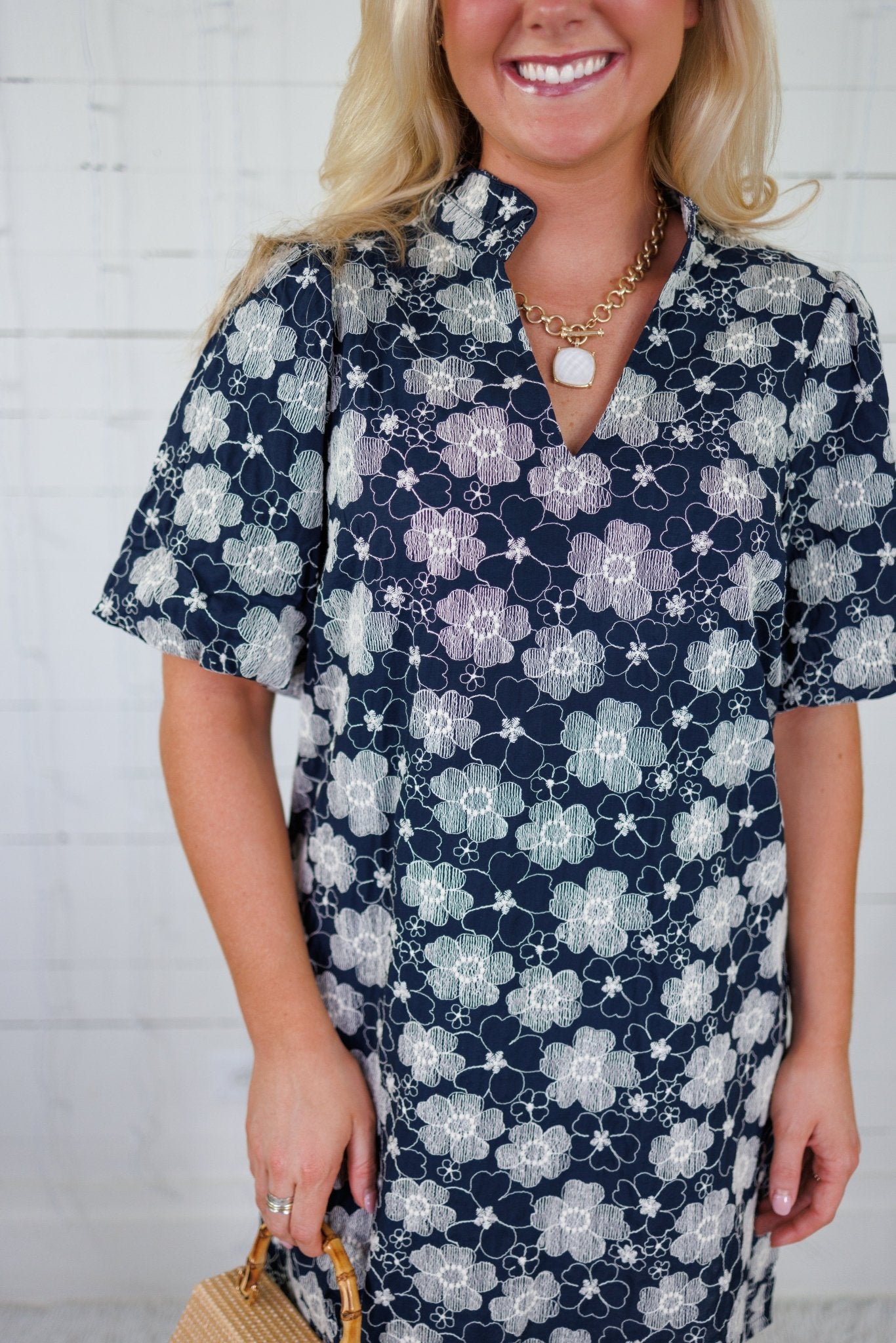Seale Navy Embroidered Mini Dress VOY