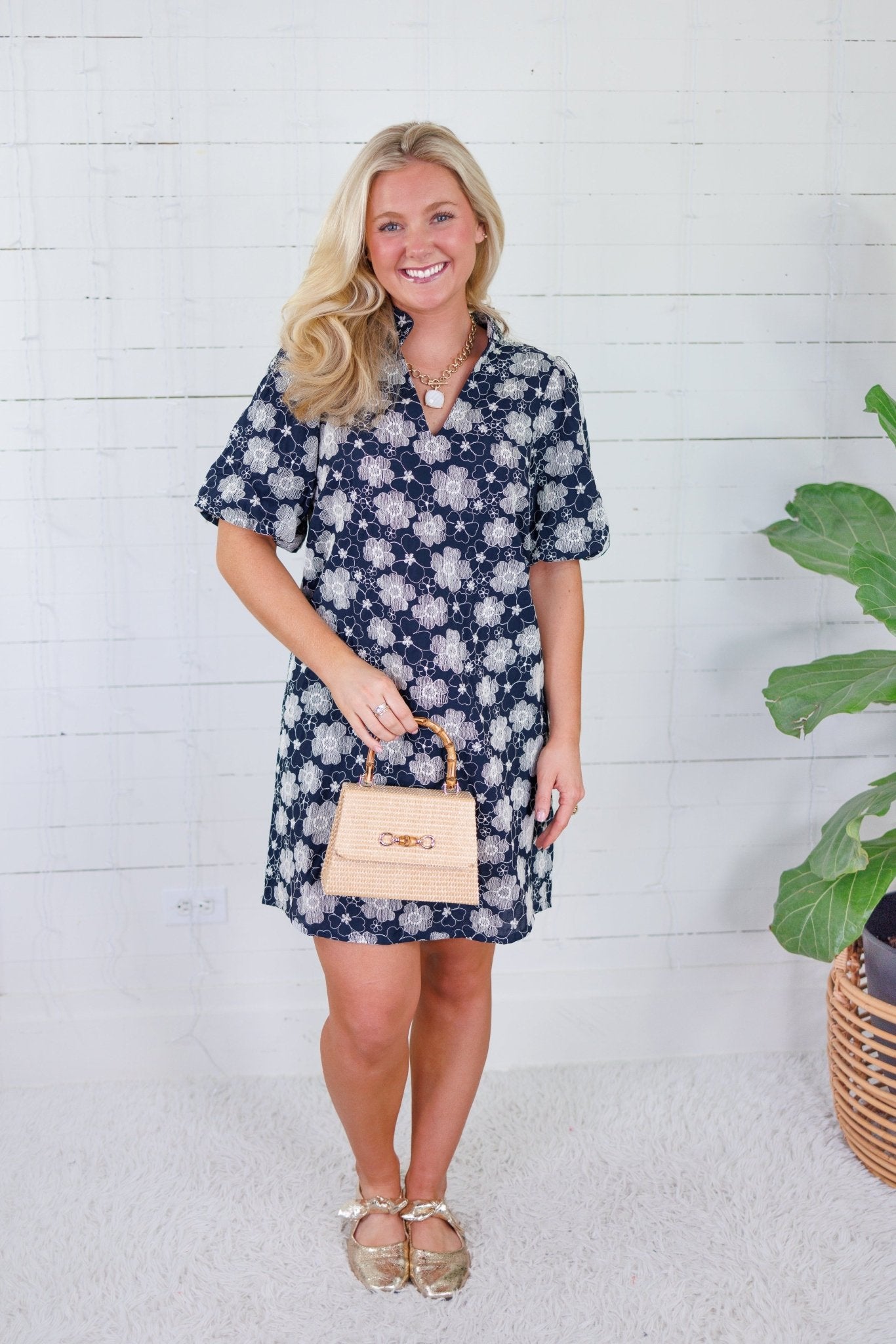 Seale Navy Embroidered Mini Dress VOY